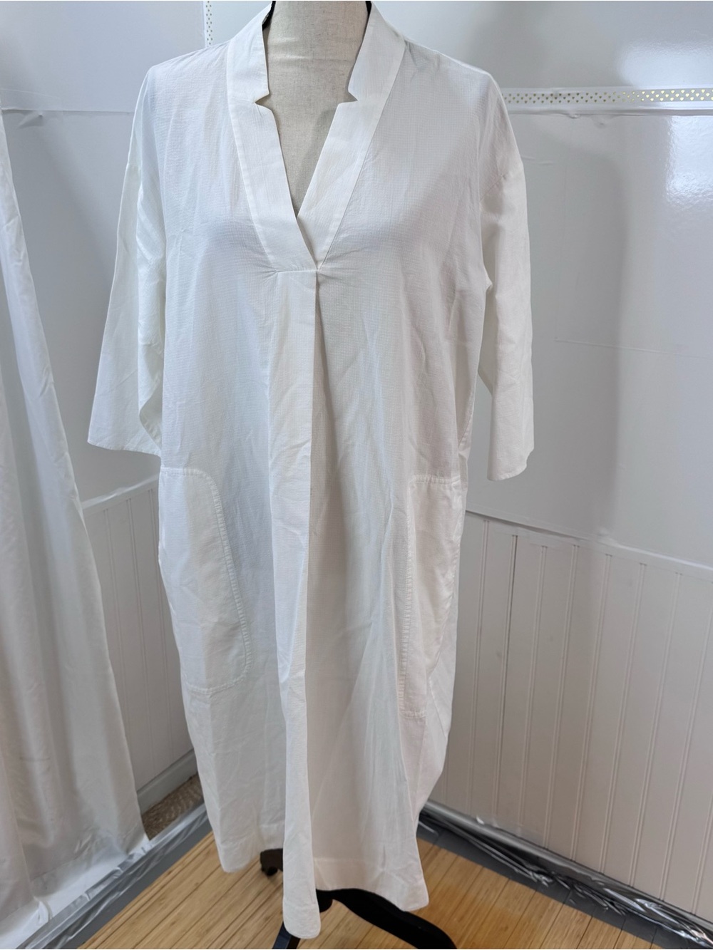 COS White Minimalist Tunic Midi Dress Pockets Oversized Kaftan Size Small EU